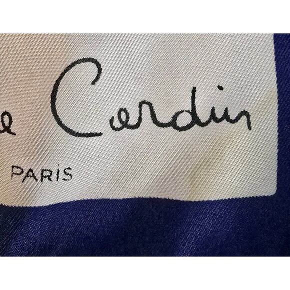 Vintage 70s Pierre Cardin Silk Scarf Navy Red Polka Dot Floral Print Retro Chic - Picture 10 of 11